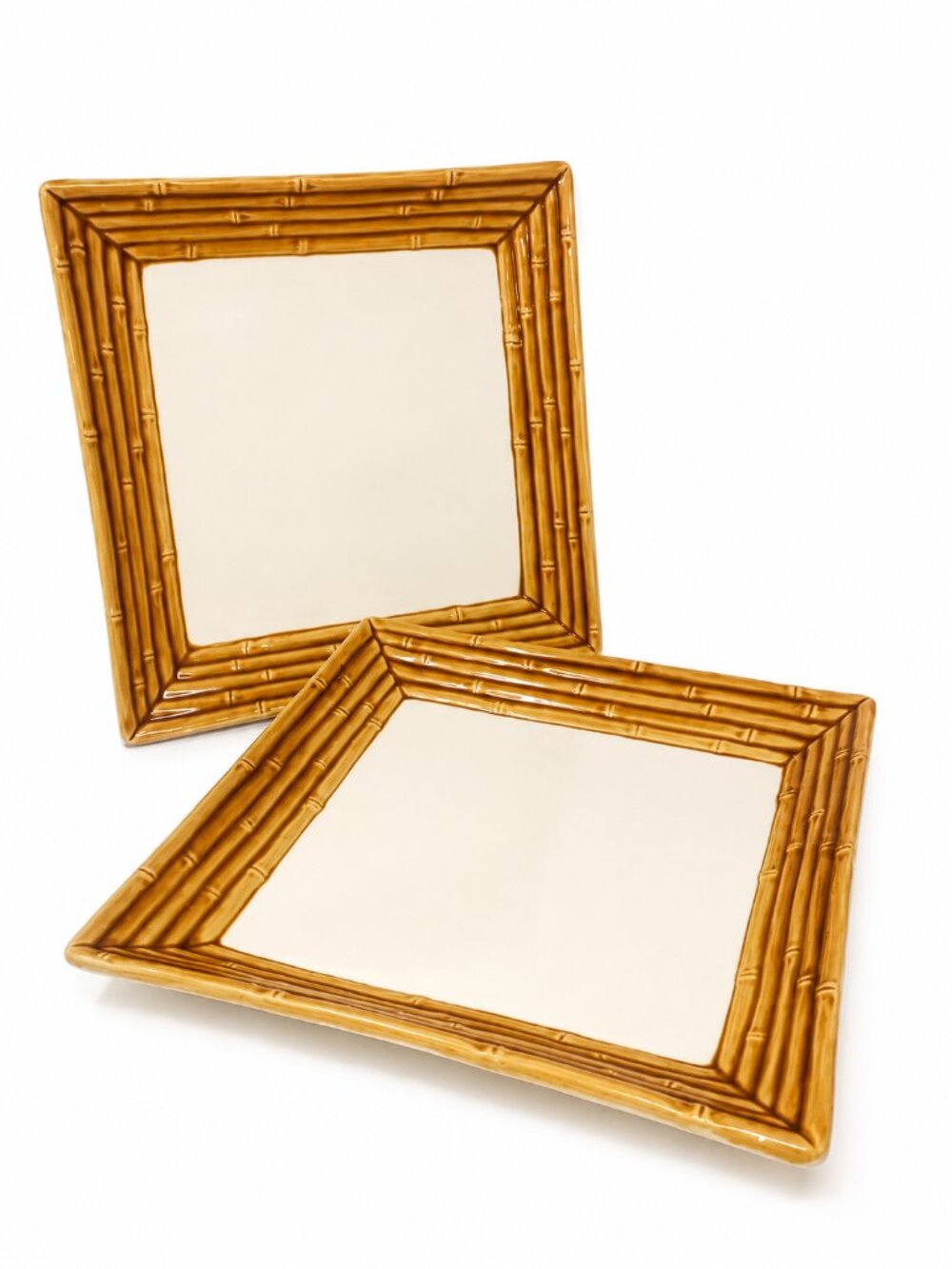 Square Ceramic Picture Frame Cream Tan Faux Bamboo Tropical Coastal Décor